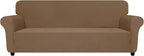 ZNSAYOTX Oversized Super Stretch Couch Cover (92"-115"), New Striped Sofa Covers Comfortable & Durable, Dog Cat Pets Friendly Extra Large Spandex Sofa Slipcovers (Light Coffee, XL Sofa)