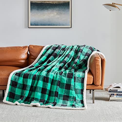 Touchat Sherpa Green and Black Buffalo Plaid Christmas Twin Blanket 60" X 70", Fuzzy Fluffy Soft Cozy Blanket, Fleece Flannel Plush Microfiber Blanket for Couch Bed Sofa (Green and Black) - Image 6