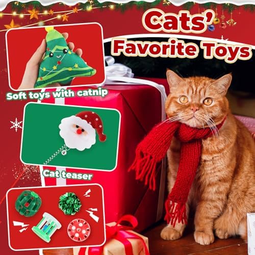 Shappy 2 Sets 22 Pcs Christmas Cat Stocking Toys with Cat Sticks Shaped Santa, Xmas Tree, Yarn Balls, Toy Mouse, Xmas Stocking Pet Set, Interactive Pet Gifts - Image 3