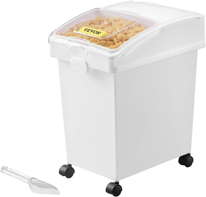 VEVOR Ingredient Bin, 5.2 Gallons Capacity Ingredient Storage Bin, 3 Pcs/Set, PP Material Flour Bins On Wheels, White Shelf Ingredient Bin with Scoop and Sliding Lid, Commercial Storage Bins