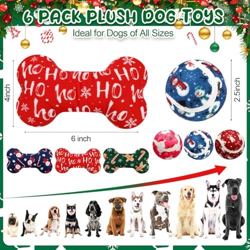 6 Pcs Christmas Dog Toys Puppy Tennis Balls and Squeaky Bone Toys Plush Interactive Pet Toy for Small Medium Large Dog Plush Chew Toy Puppy Training Toss Playing Gift - Image 2