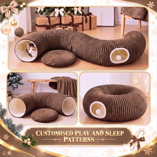 Christmas Tree Cat Tunnel 36 in Donut Bed, Brown, Flannel, Corduroy - Image 6