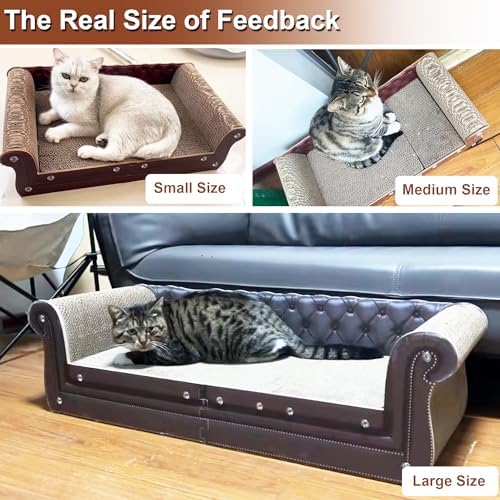 COOZMENT Scratching Sofa, Couch Shaped Thick Scratching Cardboard, Lounge Bed for Indoor Rest&Play, Sofa Scratcher Pad (Brown, 27.6" L X 12.2" W X 7.4" H) - Image 6