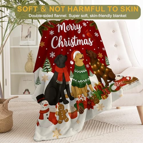 Dog Christmas Decorative Throw Blanket, Adorable Labrador Print Decoration, Soft Flannel Winter Blankets for Couch Bed Sofa, Holiday Home Decor, Xmas Festival Gifts for Puppy Lovers 60x80 Inch - Image 2