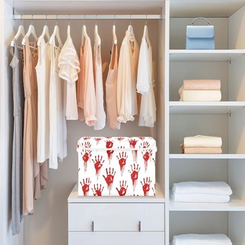 Bolaz Storage Bins with Lids and Handles, Bloody Scary Hands Storage Box Storage Basket with Cover Collapsible Organizer Containers for Home Closet, Shelves - Image 6