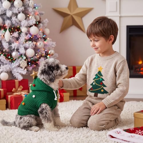 Huhumy 2 Pcs Dog Christmas Sweater with Hat, Knitted Pet Clothes, S - Image 6