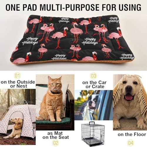 Dog Bed Mat Tropical Flamingo Christmas Washable Anti-Slip Bottom Fluffy Comfy Kennel Pad Cat Crate Pet Mat, 18 x 24 Inches - Image 5