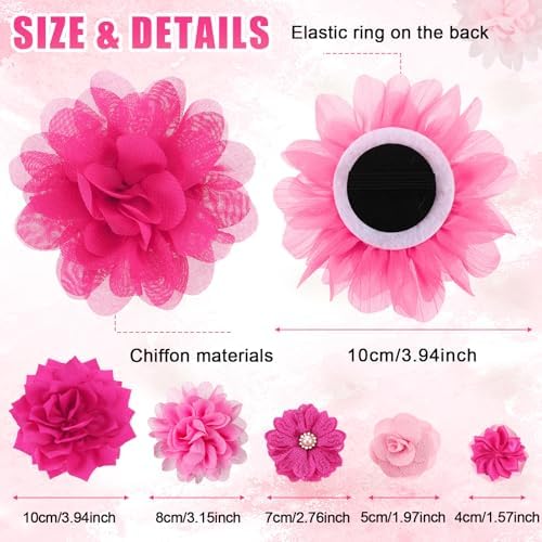 Hoteam 50 Pcs Dog Collar Flowers Bows Accessories, Pink, Rose Red - Image 2
