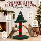 Cat Scratching Post with 4 Hanging Plush Toy - Christmas Tree Alternative Give Your Cat a Toy and Scratching Post in One with This Ultimate Tree 30 * 15 Inch Red Green - Image 6