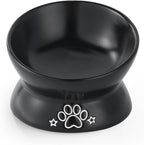 LoeJan Elevated Cat Food Bowl, 5 Oz Ceramic Raised and Tilted Water Bowl, Anti Vomiting and Protect Pets' Spines Dishes for Small Dog, Fat Faced Cat, Kitten (Black Pattern, 1 Pack)