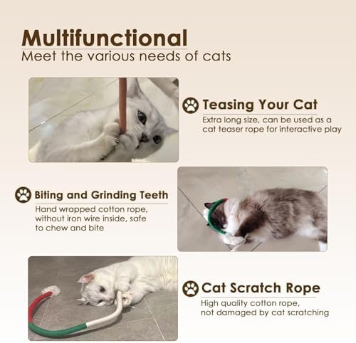 Christmas Cat Catnip Toys, Cotton Rope Cat Toys, Dental Chew Toys for Indoor Cats, Teeth Cleaning Toys for Kitten, Anxiety Relieving Catnip Toy for Cats (26.38 inches) - Image 3
