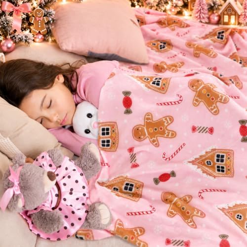 Fuweave Pink Gingerbread Man Christmas Throw Blanket Gifts 50 x 60 Inches - Image 6