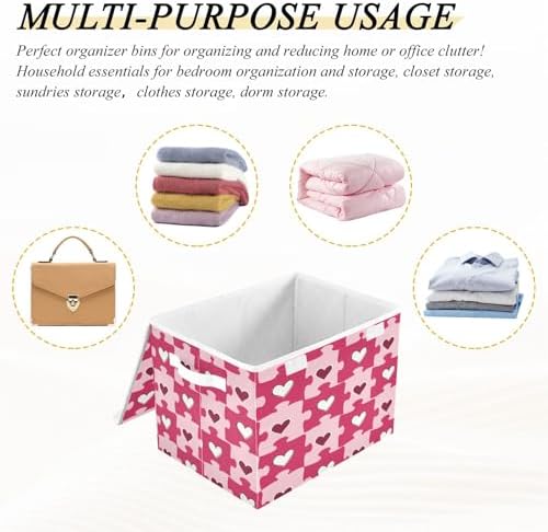Bolaz Heart Shaped Love Puzzle Storage Bins with Lids and Handles, Foldable Storage Box Storage Basket with Cover Collapsible Organizer Containers for Home Closet, Shelves - Image 7