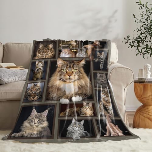 Cat Blanket for Girls Women Boys Men Adults Kids Soft Cozy Fleece Maine Coon Throw Blankets Gifts for Cat Lovers Warm Flannel Plush Stuff Lightweight Decorative for Couch Bed Sofa 60"X50" - Image 4