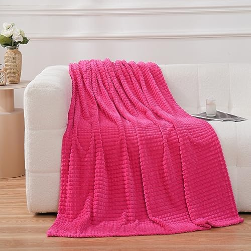 Puncuntex Fleece Throw Blanket Hot Pink 50"×60" with Square Grid Design by Puncuntex