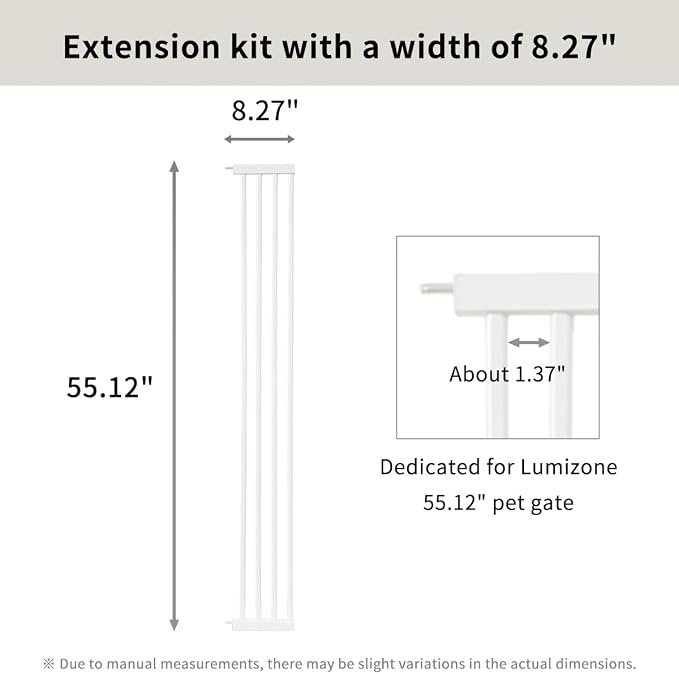 Lumizone Extra Tall Cat Gate Extension Kit 55.12" High 8.27" Wide White | Tall Pet Gate Dog Gate for Doorway Hallway Stairs Pressure Mounted Extra Wide 1.37" Gap No Drilling