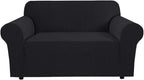 H.VERSAILTEX Stretch Couch Cover Slip Covers for Sofas/Couches 2 Cushions Pet Couch Covers for Sofa 1 Piece with Elastic Bottom, Textured Checked Jacquard Fabric(Loveseat 58"-70" Wide, Black)