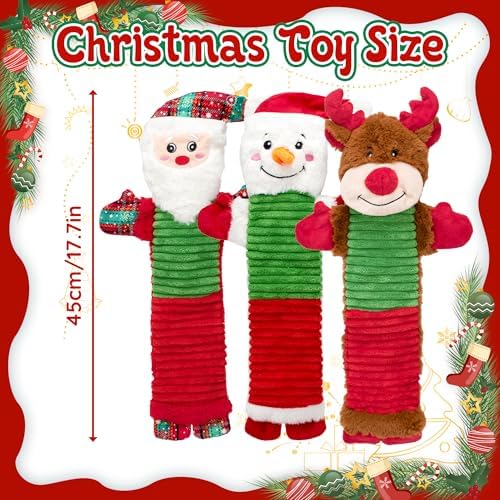 Christmas Squeaky Dog Toys with Crinkle Paper,No Stuffing Dog Toy for Large Dogs,Christmas Puppy Teething Toys to Keep Them Busy, Plush Interactive Long Lasting Chews for Aggressive Chewers - Image 2