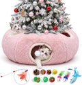 Cat Tunnel Bed with 11 Cat Toys for Indoor Cats, Pink Plush 4-Entrance by Fayavoo