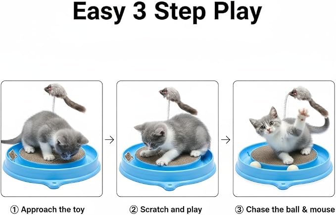 AUOON Cat Scratcher Toy with Ball Track for Indoor Cats and Kittens, Gray | 3 in 1 Interactive Cat Toy, Cat Scratch Pad with Cat Ball Toy and Cat Mouse Toy, for Chasing Exercise, Protect Furniture