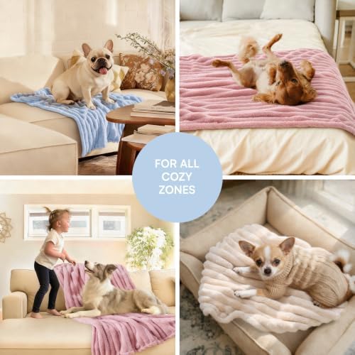 LINENLUX 1 Pack 3 Fleece Dog Blanket Soft Warm Cat Pink/White/Blue Large - Image 5