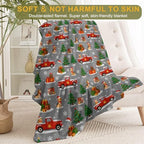 Christmas Decorative Throw Blanket, Red Truck Dog Tree Snowflake Print Decoration, Flannel Winter Blankets for Couch Bed Sofa, Holiday Home Decor, Xmas Festival Gifts for Pet Lovers 60x80 Inch - Image 2