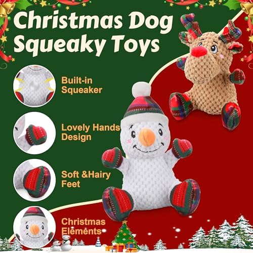 Newget 2Pcs Christmas Squeaky Dog Toys, Plush Dog Toys with Crinkle Paper - Image 2