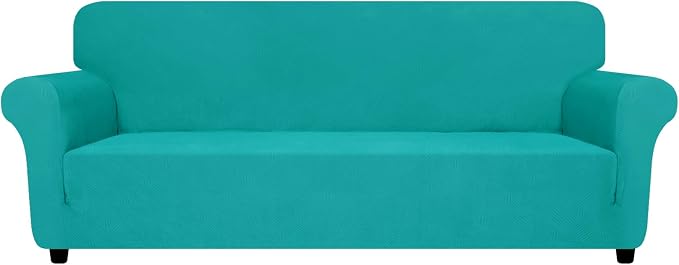 ZNSAYOTX Oversized Super Stretch Couch Cover (92"-115"), New Striped Sofa Covers Comfortable & Durable, Dog Cat Pets Friendly Extra Large Spandex Sofa Slipcovers (XL Sofa, Peacock Teal)