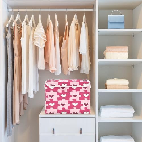 Bolaz Heart Shaped Love Puzzle Storage Bins with Lids and Handles, Foldable Storage Box Storage Basket with Cover Collapsible Organizer Containers for Home Closet, Shelves - Image 6