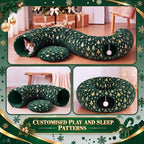 Christmas Tree Cat Tunnel 36 in Donut Bed, Green, Polyester, Gold Foiling - Image 4