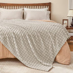 BEDELITE 3D Checked Linen Fleece Blankets Queen Size for Couch, 90x90 Inch by BEDELITE