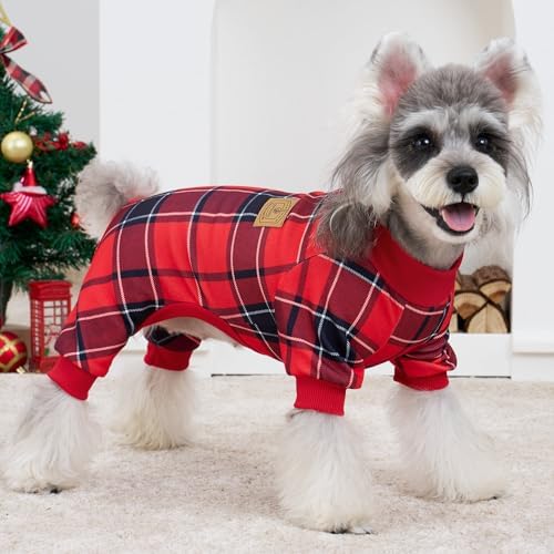 XPUDAC 4 Pack Plaid Dog Pajamas Outfits Cozy Doggy Clothes for Small Medium Dogs Girl Boy Puppy Onesie for Christmas Pet Pjs Jammies, M - Image 3
