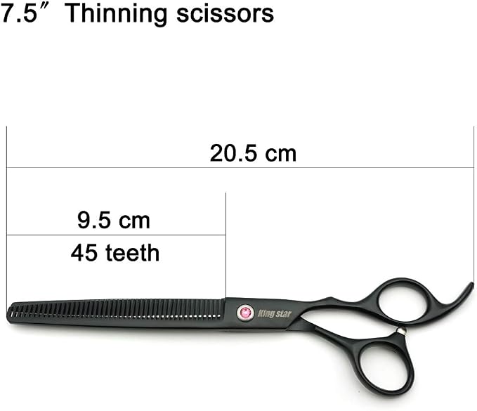 KINGSTAR 8.0in. Matt Black Professional Pet Grooming Scissors Set,Straight & Thinning & Curved Scissors Set with Comb,Dog Grooming,A559