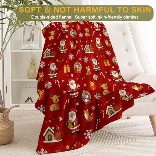 Christmas Cartoon Decorative Throw Blanket, Reindeer Fox Candy Cane Snowflake Print Decoration, Flannel Winter Blankets for Couch Bed Sofa, Holiday Home Decor, Xmas Festival Gifts 40x50 Inch - Image 2