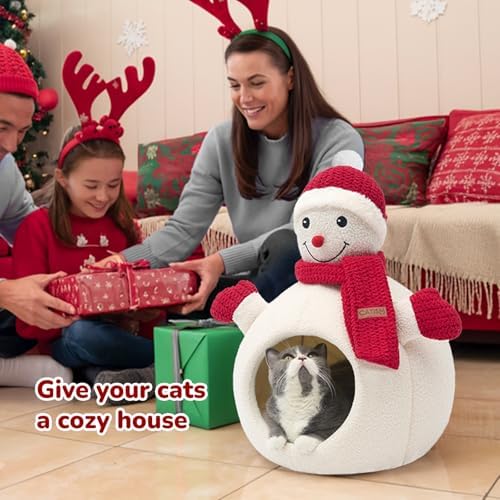 CATISM Christmas Cat Bed Snowman Cat Bed for Indoor Cats Removable Non-Slip - Image 6