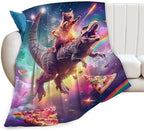 Funny Dinosaur and Cat Blanket Universe Rainbow Pizza Dino Cat Throw Blanket Gifts for Girls Women Kids Adults Super Soft Cozy Plush Fluffy Fuzzy Fleece Blanket Home Decor 40''X50'' - Image 7