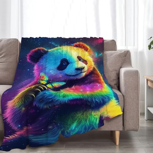 Panda Blanket Colorful Panda Butterfly Animal Lover Throw Blankets Gifts for Girls Boys Kids Soft Cozy Fleece Plush for Couch Sofa Bed 80"x60" - Image 4