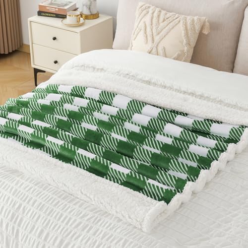 Touchat Sherpa Plaid Twin Blanket 60" X 70", Fuzzy Fluffy Soft Cozy Throw Blanket, Twin Size Plush Fleece Flannel Plush Microfiber Blanket for Couch Bed Sofa (GreenWhite) - Image 6