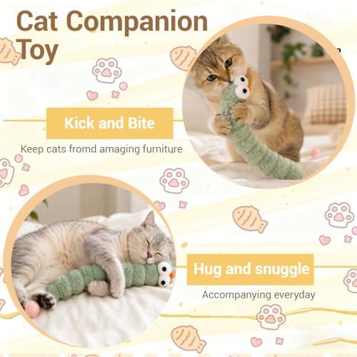 3 Pack Long Cat Kicker Toys with Catnip, 14.5 Inch Plush Caterpillar Cat Toys for Indoor Cats, Interactive Kicker Toys with Rabbit Fur Tail for Biting and Play - Image 5