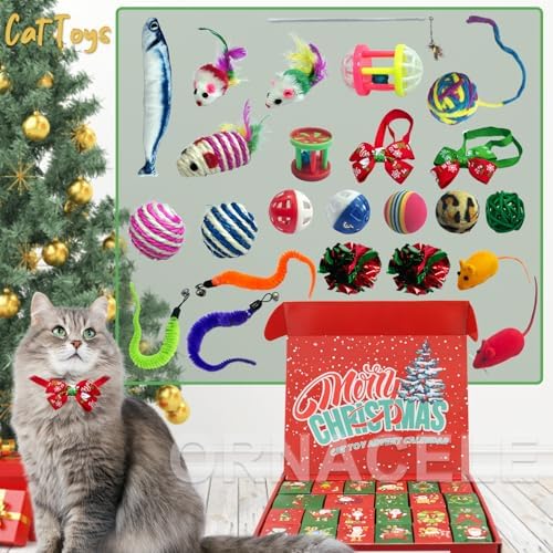 2026 Cat Toy Advent Calendar - Christmas Holiday Gift Toys for Cat Lovers, 24 Boxes Catnip Toys, Mice, Kitten Feather Teaser and Ball Bells Countdown Calendar - Image 2