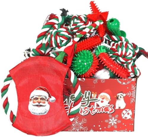 Christmas Dog Toys 15 Pack, Puppy Rubber & Rope Toys Set, Interactive Tough Box for Dog Playing, Training & Teething Bulk for Holiday Puppies' Presents by PawsAion