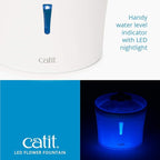 Catit LED Flower Fountain with Triple Action Filter, 3 L, Blue | Cat Drinking Water Fountain