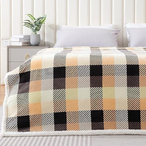 Touchat Sherpa Plaid Twin Blanket 60" X 70", Fuzzy Fluffy Soft Cozy Throw Blanket, Twin Size Plush Fleece Flannel Plush Microfiber Blanket for Couch Bed Sofa (Brown Color) - Image 3