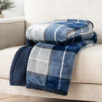 PAVILIA Twin Plaid Sherpa Throw Blanket for Couch Sofa Bed, Navy, 60x80 - Image 4