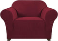 Stretch Chair Covers for Living Room, Washable Armchair Slipcovers, Fitted Chair Slip Cover Jacquard Small Checked Furniture Protector with Elastic Bottom(Armchair 31"-40",Burgundy)