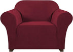 Stretch Chair Covers for Living Room, Washable Armchair Slipcovers, Fitted Chair Slip Cover Jacquard Small Checked Furniture Protector with Elastic Bottom(Armchair 31"-40",Burgundy)
