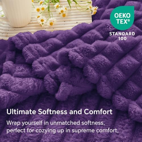 BEDELITE 3D Checked Purple Fleece Throw Blanket for Couch, 50x60 Inches - Image 6