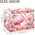 Bolaz Storage Bins with Lids and Handles,Pink Flamingo Storage Box Storage Basket with Cover Collapsible Organizer Containers for Home Closet, Shelves - Image 3
