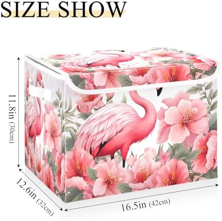 Bolaz Storage Bins with Lids and Handles,Pink Flamingo Storage Box Storage Basket with Cover Collapsible Organizer Containers for Home Closet, Shelves - Image 3