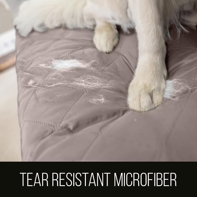 Sofa Shield® Couch Slip Covers for Dogs, Reversible Furniture Protector with Strap, Stain and Tear Resistant Cushion Cover, 88 inch Seat, Machine Washable Slipcover Pets, Cats, Light Taupe